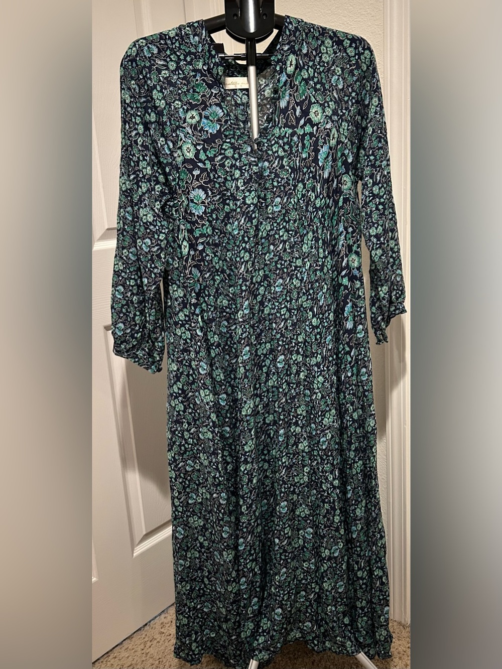 Natalie Martin Teal and Black Floral Long-Sleeve Maxi Dress